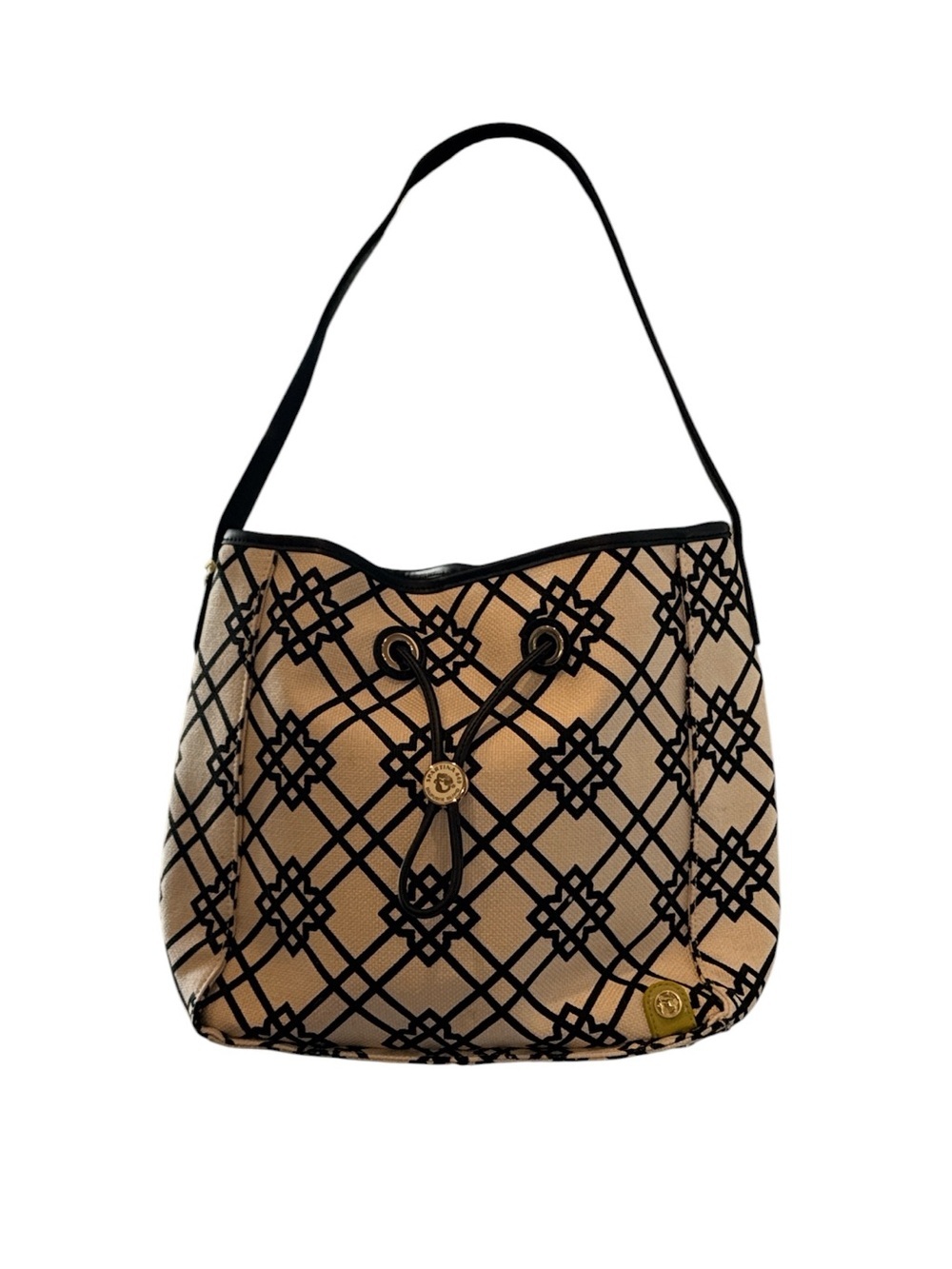 Spartina 449 Seven Oaks Harper Hobo Ivory Navy Geometric Linen Bag NWT